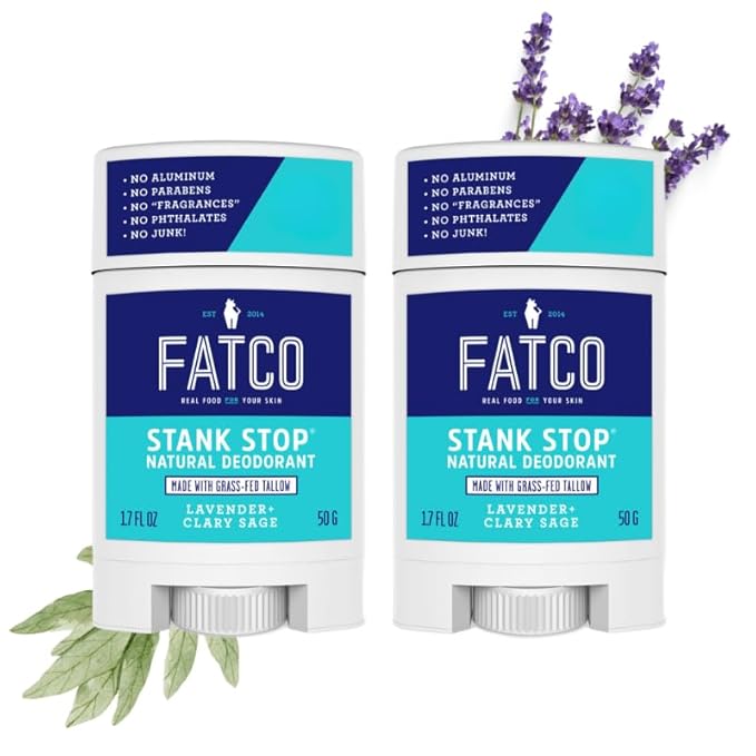 FATCO Stank Stop All Natural Deodorant with Tallow and Organic Coconut Oil – Lavender + Sage 2-Pack (1.7 oz)