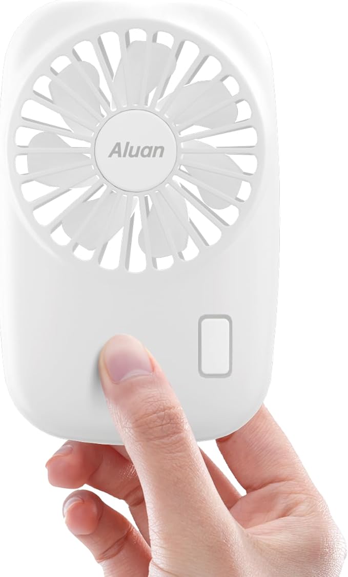 Aluan Handheld Fan Mini Fan Powerful Small Personal Portable Fan Speed Adjustable USB Rechargeable Cooling for Kids Girls Boys Woman Home Office Travel, White