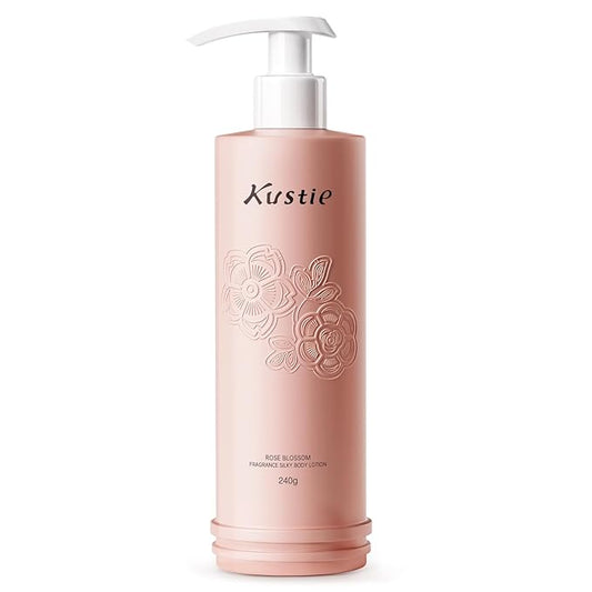 Kustie Rose Body Lotion with Real Rose Water & Macadamia Oil – Lightweight Silky Moisturizer with Hyaluronic Acid – Non-Greasy, Long-Lasting Floral Scent, 8.4 Fl Oz