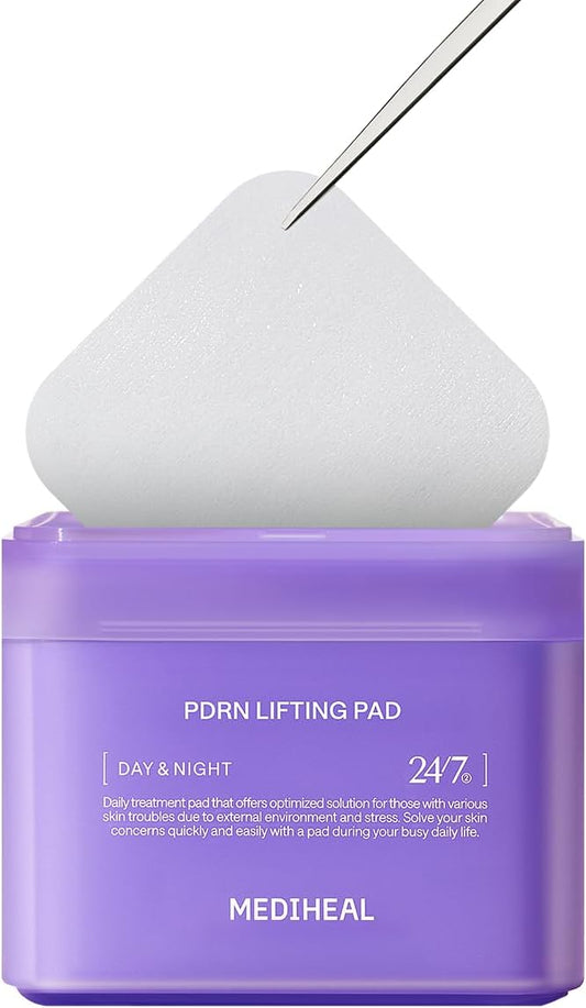 MEDIHEAL Toner Pads [PDRN] - Stretchable Lifting Pads with Squalane and Glutathione for Total Skin Care - Plant Based Rose PDRN - Wrinkle & Pore Care - Vegan Stretchable Lifting Fabric (100 Count)
