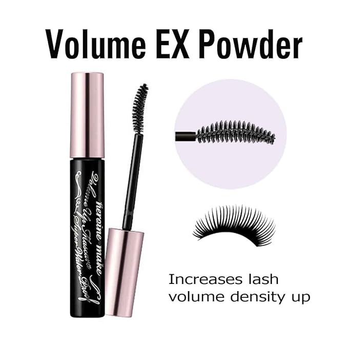 HEROINE MAKE by KISSME Volumizing Mascara Waterproof & Curvy Brush for Eye Makeup | Waterproof Mascara Volume & Length by Defining Fiber for Long-lasting Natural Eyelash Look, from Japan, Black, 2 EA