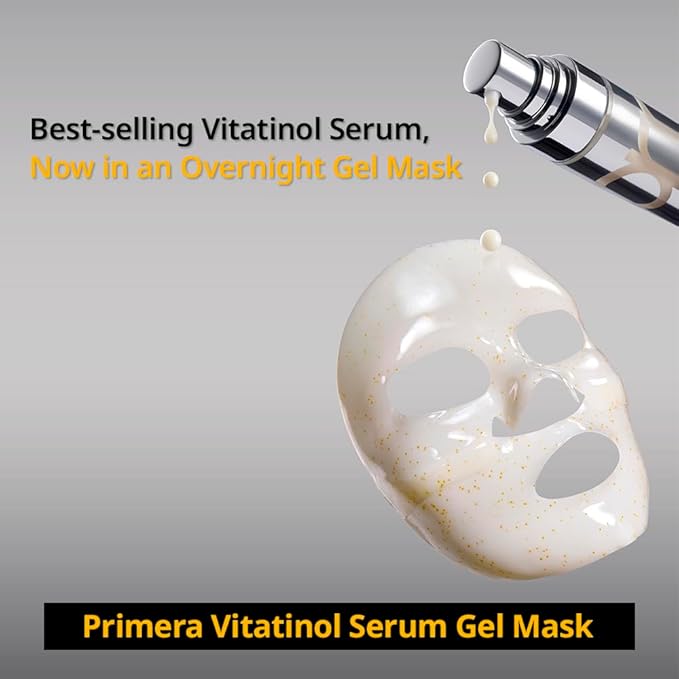 Primera PRMR Vitatinol Serum Gel Mask | Overnight Melting Masks, for Collagen Synthesis with Vitamin C & Retinol, Immediate Pore Tightening, Firming and Hydrating 34g x 4EA