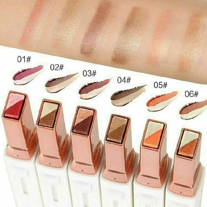 3pcs Two-color Eye shadow Stick Set, Makeup Pen Color Gradient Eye shadow Rotation Flash Radiation Eye shadow Stick Durable Women's Eye Makeup Eye shadow Stick Set Waterproof Sweat Proof (235)