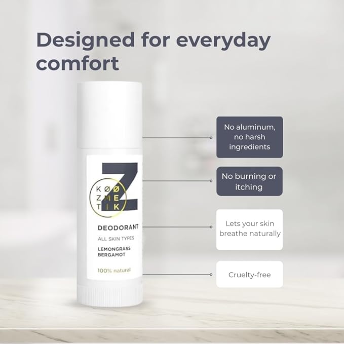 KØØZMETIK Natural Deodorant Z for Men & Women | 100% Natural, Aluminum-Free, Lemongrass & Bergamot | Long-Lasting Odor Protection | Skin-Friendly, Cruelty-Free, | 50ml (1.7oz)