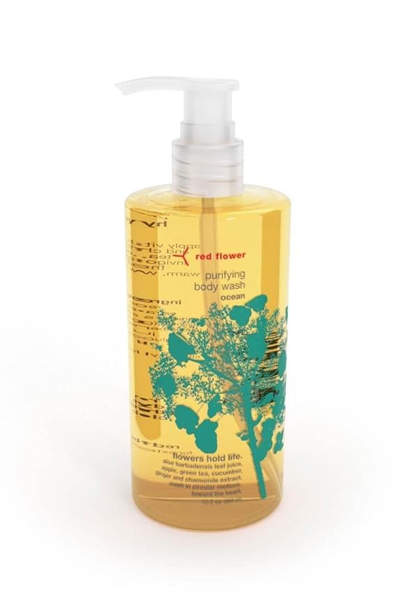 Red Flower Ocean Hair & Body Care Set: Purifying Body Wash, Hydrating Hair Wash, and Ocean Smoothing Hair Conditioner for Fresh Skin and Soft, Revitalized Hair