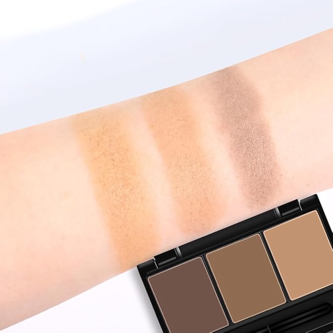 Brow Powder Kit – Long-Lasting 3-Color Brow Filler for Full, Defined Natural Brows, Contour Palette with Double-Ended Brush, sombra para cejas (01)