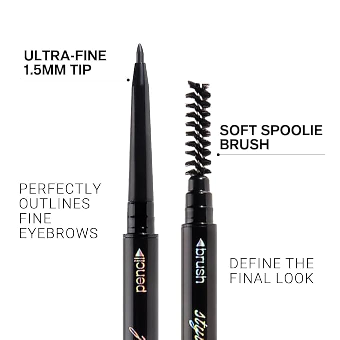 5 Pcs Waterproof Dual-Sided Fine Tip Eye Brow Pencils Pack,Ultra-Fine Mechanical Precise Pencil,Draws Tiny Brow Hairs, Defines, Fills Eyebrows, Shapes, Contours, Combs,1mm Pen Point(Pack of 5)-Gray