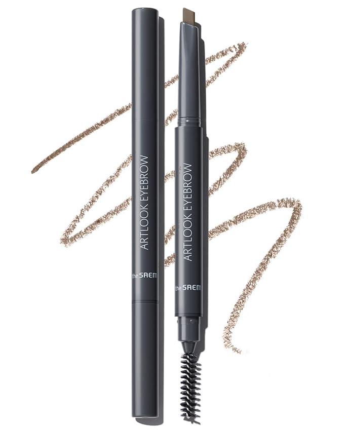 THESAEM Artlook Eyebrow Definer Pencil with Spoolie Brush 01 Brown – Long Lasting Eyebrow Makeup for Soft Textured with Vitamin E - Triangular Pencil