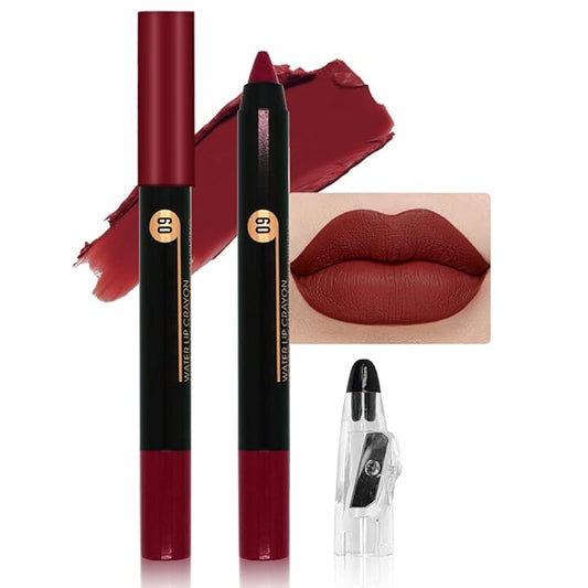 Wine Crayon Matte Lipstick Lip Liner Pencil, Moisture Smooth Lipstick Penil, With Pencil Sharpener Sharpenable Lip Pen Ultimate Lip Crayon for Women Easy to Apply Waterproof 09#