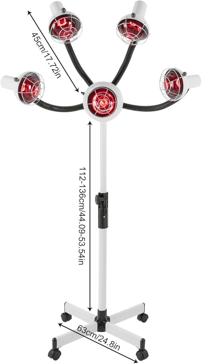 750W 5Heads Infrared Heat Lamp,Hairdressing Heater,Hair Dryer,Infrared Lamp 5 Head for Hair Salon Hairdressing Hair Color Processor & Dryer with Rolling Base,Height & Temperature Adjustable