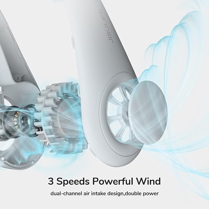 JISULIFE Portable Neck Fan, Hands-Free Bladeless, 5 Speeds, 4000 mAh Battery Operated Wearable Personal Fan, Twistable, Rechargeable, Gift for Women Men-Grey