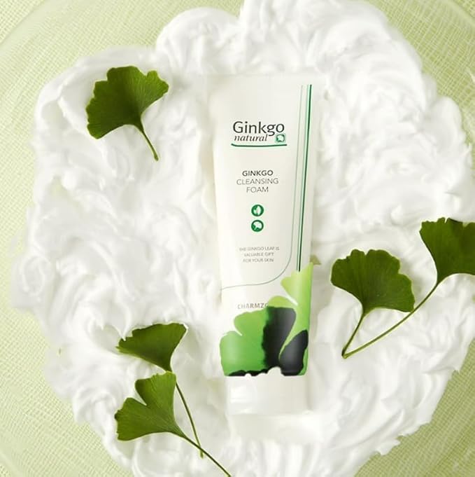 CHARMZONE Ginkgo Natural Cleansing Foam – Hydrating Daily Facial Cleanser | Creamy Botanical Foam for All Skin Types | Korean Skincare for Fresh & Nourished Skin (6.09 fl oz / 180 ml)