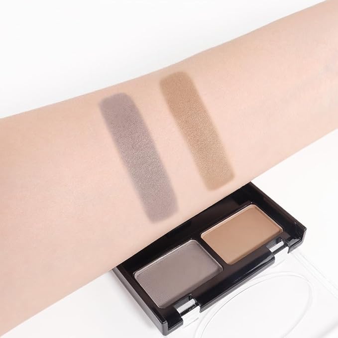 Eyebrow Powder Kit, Long-Lasting Waterproof Two Colors Matte Brow Powder, Eye Brow Powder for Women with Double-ended Eyebrow Brush, Purse-Friendly Compact (A01# Light Brown+Grey, 1Pcs)