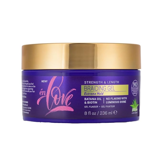 Strength & Length Braiding Gel – With Batana Oil, Biotin & Caffeine – Extreme Hold, No Flaking or Drying – Tames Frizz, Adds Shine – Long-Lasting for Braids, Locs, Twists & Cornrows – 8oz