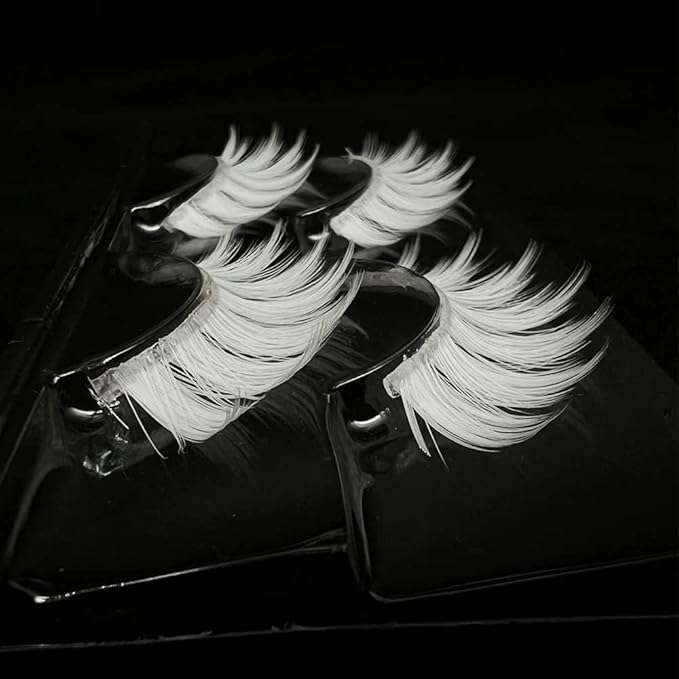 White Lashes With 2 IN 1 False Eyelashes Comb Cosplay Lashes Halloween Easter Eye lashes Extension Makeup Tools Upper Bottom Lashes Set White Eyelashes (MQ12UD)