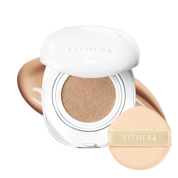 EITHER& Glow Pixel Cushion Foundation | Skincare-Infused Glow Finish, Lightweight, Pore Blurring, Long-Lasting Coverage, Korean Beauty (25.5P Tan)