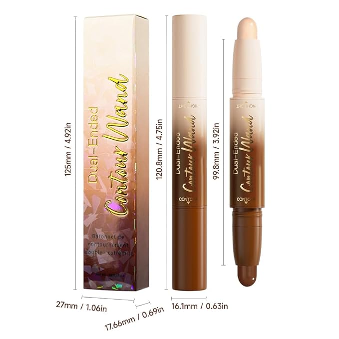 2in1 Nude+Light Beige Cream Contour Highlighter Stick, Dual-Ended Highlighter Makeup Contour Stick, Contour Stick Dual Ended For Face Body Makeup, Long Lasting Waterproof for All Skin Tones