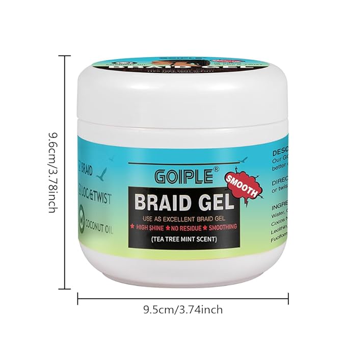 Goiple Braiding Gel Good for Twist, Locs, Braids, Edge No Flake Extra Hold High Shine Braid Gel & Edge Control, Loc Gel Long Lasting for Locks, Cornrows Smooths & Tames Frizz (Tea Tree)16 OZ, Blue