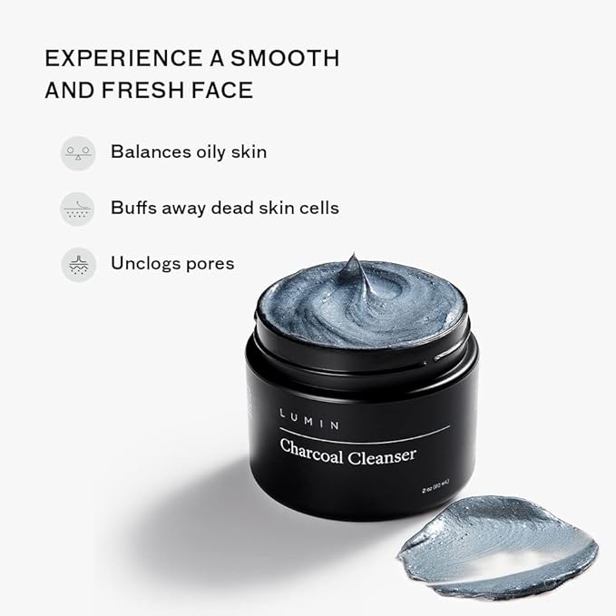 Lumin Charcoal Face Wash for Men Skincare - Daily Detox, Hydrating Face Cleanser, Removes Impurities, Exfoliates, Unclogs Pores, Controls Oil, Soothes Irritation, All Skin Types, 2 Pack
