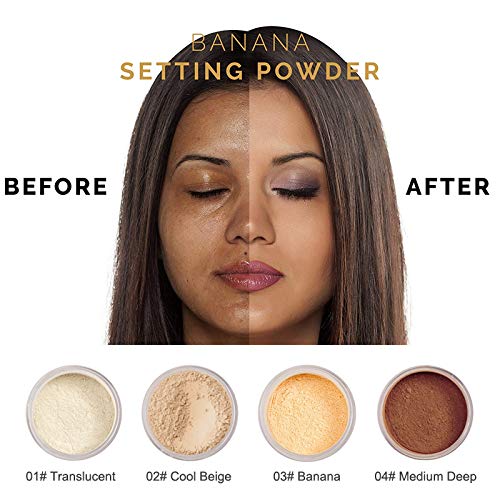2 Pcs PHOERA Setting Powder, Control Oil Brighten Skin Color Cover Blemish Face Setting Loose Powder。 (03# BANANA & 04# Medium Deep)