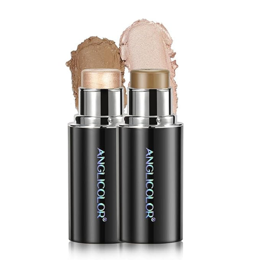 Highlighter Long Lasting, Contour Stick Makeup Naturally, Blush Makeup Smoothing, High Color Rendering, Easy To Mix, Vegan & Cruelty-Fre (Contour Stick+Highlighter)