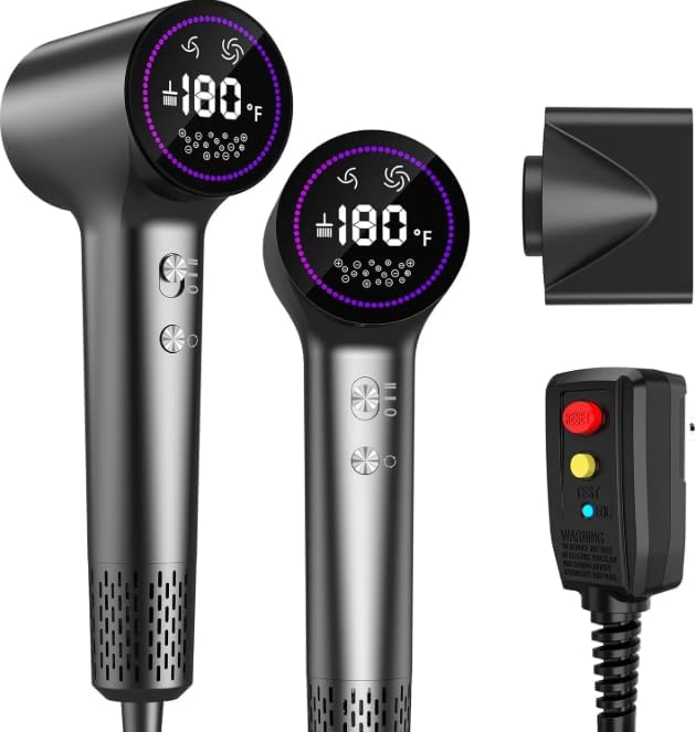 Hair Dryer,Plasma Hair Dryers for Women & Men - 110,000 RPM High-Speed Blow Dryer with 400 Million, Magnetic Nozzle, HD Display & Cool/Hot Air Modes | Drying & Thermo-Control