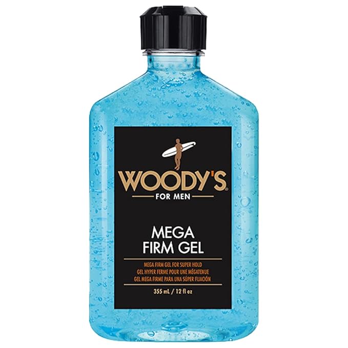 Woody's Mega Firm Hair Gel for Men, Strong Hold, Alcohol-Free, No Flakes, Men's Hair Gel for Strong Hold Styling, Mens Styling Gel - 12 fl oz