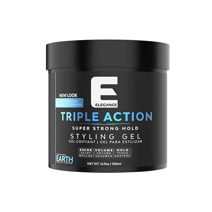E Elegance Earth Fragrance Triple Action Hair Gel for Men And Women - Super Strong Hold, Extreme Volume, And Long Lasting Shine - Flake Free And Refreshing Fragrance - All Hair Types, 16.9 oz