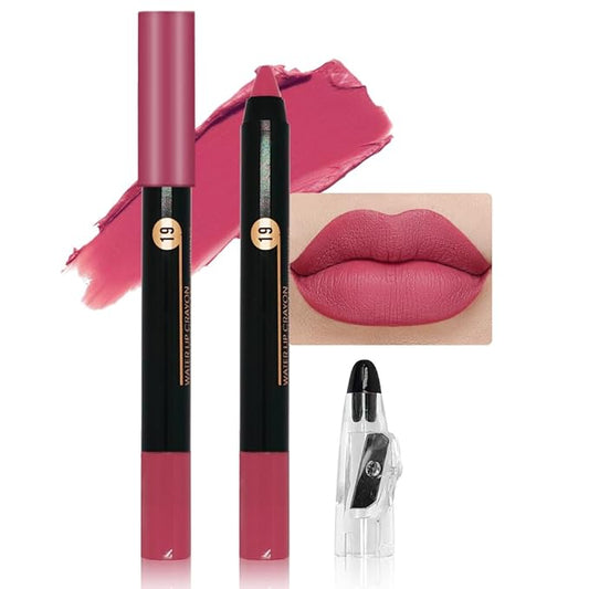 Captivating Red Crayon Matte Lipstick Lip Liner Pencil, Moisture Smooth Lipstick Penil, With Pencil Sharpener Sharpenable Lip Pen Ultimate Lip Crayon for Women Easy to Apply Waterproof 19#