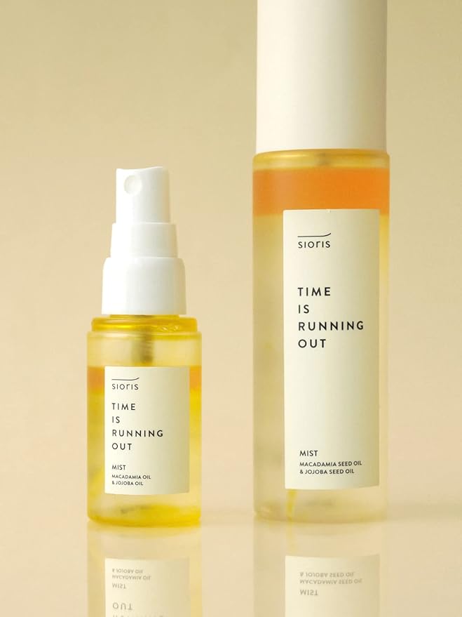 SIORIS Time Is Running Out mist 3.38 Fl oz, Organic and vegan face mist for Sensitive skin, jojoba oil for moisture lock, enriched citrus water rejuvenates, glass veil finish