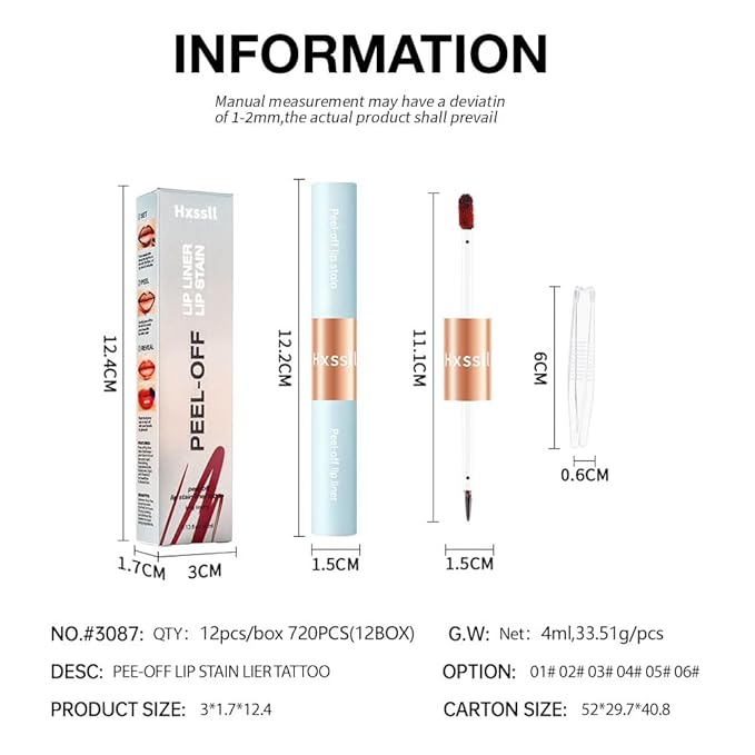 2Pcs Matte Lip Stain Peel Off Lip line Tattoo, Peel-off Lip Stain Masque - All Day Peel Off Lip Tint，Long Lasting Waterproof Transfer-proof Lip Mask Lip Color Peel Off Lip Gloss,Stay Lip Makeup 04+05