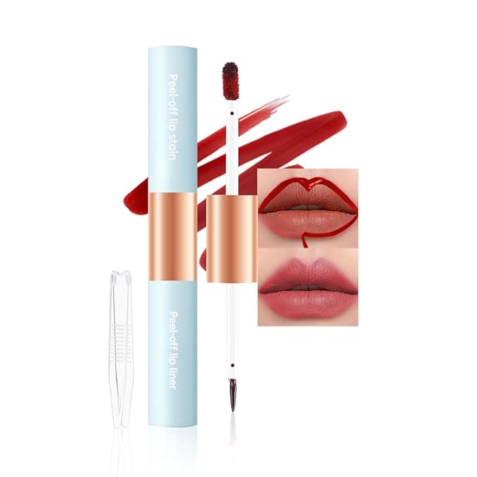 Double-head design Lip Stain Lip Liner Stain,Matte Finish Peel Off Lip Stain with Tweezer, Long Lasting Lightweight Smoothing Waterproof Smudge-proof Transfer-proof,4#rose(1 Count (Pack of 1))