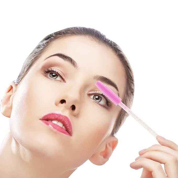 Pack of 100 Disposable Silicone Eyelash Extension Spoolie Brush Mascara Brushes Wands Applicator (crystal all pink)