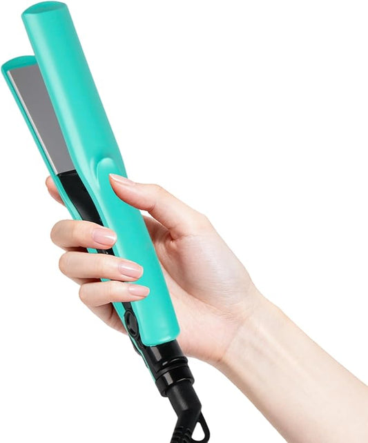 Mini 1 Inch Ceramic Flat Iron – Compact Hair Straightener for Short Hair & Bangs, Dual Voltage Travel-Friendly, Green