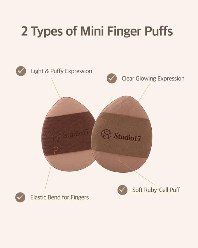 Mini Flat Foundation Brush & Small Puff Set | Small Makeup Brush Set with 4 Mini Sized Puffs | Kit for Liquid Foundation Makeup for Base | 0.06mm Micro Synthetic Bristle & Case Pack Included
