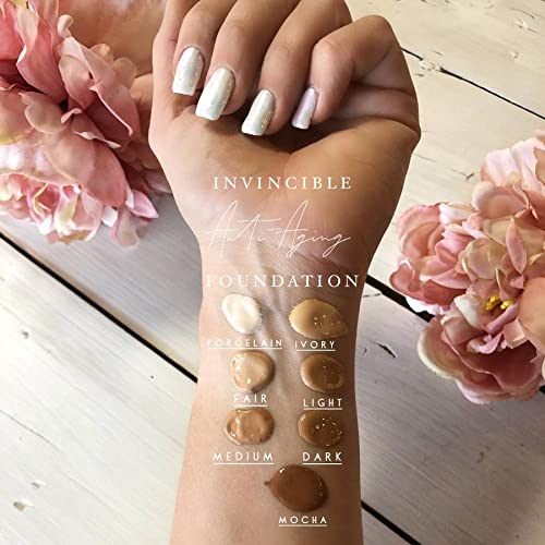 Mirabella Invincible For All HD Liquid Foundation - Anti-Aging Full Coverage Liquid Face Makeup - Moisturizing, Hydrating & Lightweight Foundation for All Skin Types (Mocha VI, Original Packaging)