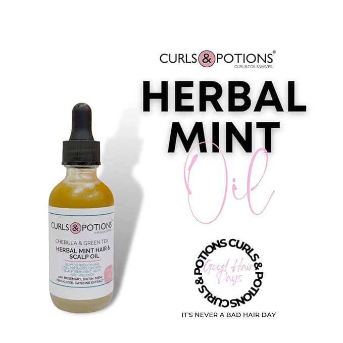 Curls & Potions Herbal Mint Hair & Scalp Oil with Chebula & Green Tea with Biotin, MSM, Hair Growth Oil