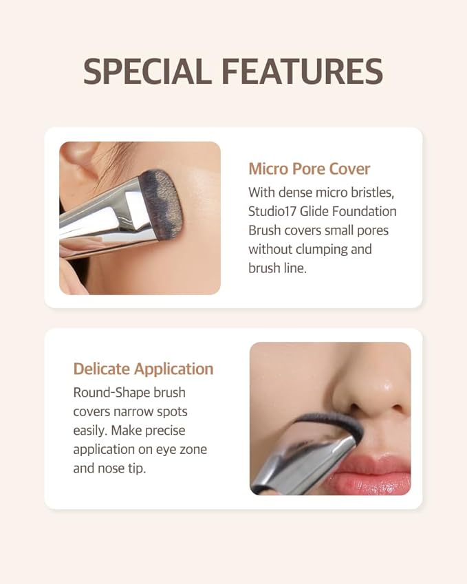 Glide Foundation Brush for Liquid Makeup | Liquid Flat Foundation Brush with Flat Top | Korean Makeup Brush with Super Micro Bristles | Studio Quality Makeup Tool