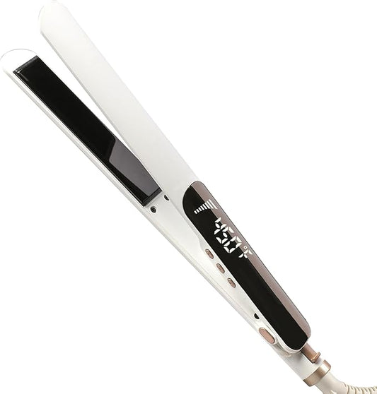 Ultra Thin Titanium Flat Iron Hair Straightener, 1 Inch Double Side Fast Heating Styling Iron for Straightening or Curling, Dual Voltage Real-Time Temp Display, White