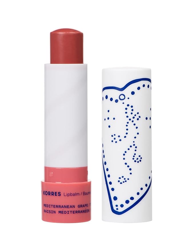KORRES Lip Butter Stick Mediterranean Grape Hydrating Lip Balm with Greek Hypericum Balsam Oil, Moisturizing Natural Shine & Subtle Tint for Soft Smooth Lips, Lip Care for Women & Men, 0.17 Oz Stick