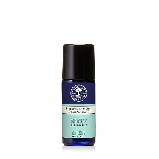 Neal's Yard Roll on Deodorant, 24-Hour Odor Guard, Moisture-Absorbing Bamboo Powder & Cleansing Shikimic Acid, Aluminum-Free, Peppermint & Lime, 50mL