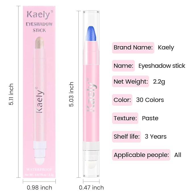 2-in-1 Cream Eyeshadow & Highlighter Stick, Waterproof Royal Blue Shimmer Eye Shadow Pencil for Women, Long-Lasting Pigmented Makeup, sombras para ojos 10