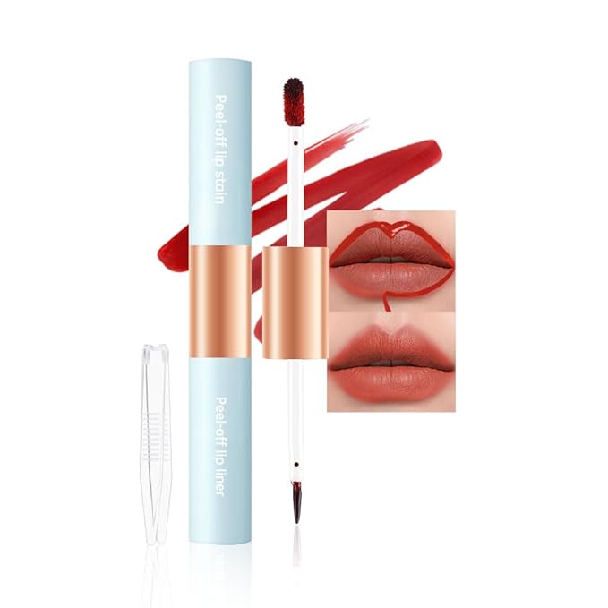 Double-head design Lip Stain Lip Liner Stain,Matte Finish Peel Off Lip Stain with Tweezer, Long Lasting Lightweight Smoothing Waterproof Smudge-proof Transfer-proof, 5#terracotta