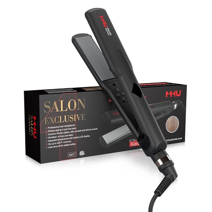 Professional Hair Straightener 2 in 1 Dual Voltage Curling Iron with Floating Plates, 1.25 Inch Wide Ceramic Ionic Flat Iron for Straightening and Curling,Digital Disply,Auto Shut Off, Black