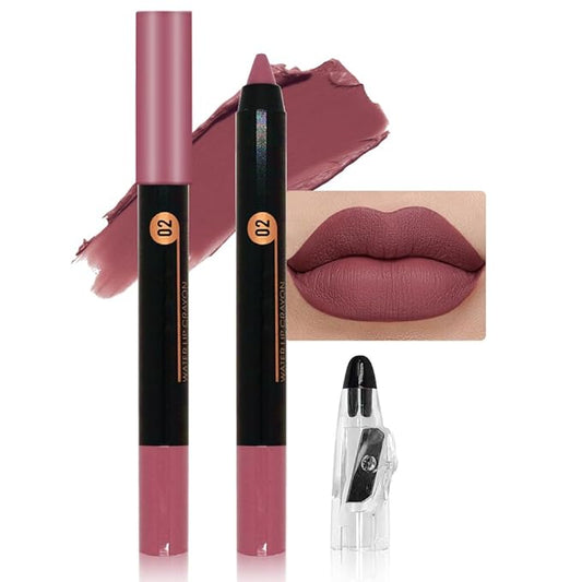 Rust Red Crayon Matte Lipstick Lip Liner Pencil, Moisture Smooth Lipstick Penil, With Pencil Sharpener Sharpenable Lip Pen Ultimate Lip Crayon for Women Easy to Apply Waterproof 02#
