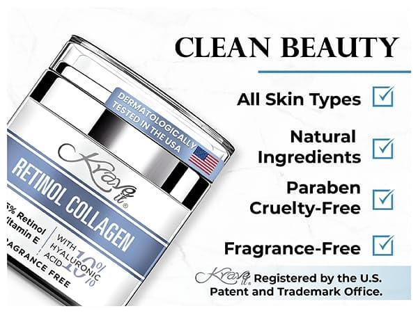 2.5% Retinol Collagen Face Moisturizer Cream, Natural Anti Aging Cream with 10% Hyaluronic Acid, Vitamin E. Clean Beauty, Anti Wrinkle Face Cream for Women, Fragrance Free,1.7 Fl. Oz