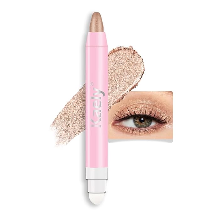 2-in-1 Cream Eyeshadow & Highlighter Stick, Waterproof Champagne Gold Shimmer Eye Shadow Pencil for Women, Long-Lasting Pigmented Makeup, sombras para ojos 21