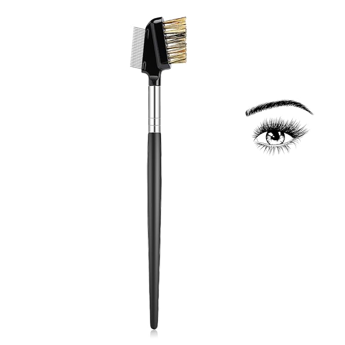 2 in1 Lash Brush, Multi-purpose Eyelash Comb with Metal Teeth Resuable Eyelash Separator Tool Eyebrow Brush with Wood Handle, Eye Makeup Brush Tool for Women (1 Pack)