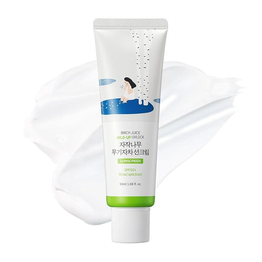 ROUND LAB Birch Juice Mild-up Sunscreen UV LOCK 1.69 Fl Oz | SPF 50+ broad spectrum, Mineral Zinc Oxide, for Sensitive Skin, Control Oil and Sebum, Korean Sunscreen