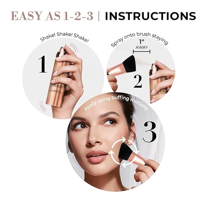 LUMINESS Silk Airbrush Spray Foundation & Buffing Brush Kit – Full Coverage Foundation & Dual-Sided Buffing Brush - Buildable Coverage, Anti-Aging Formula Hydrates & Moisturizes (Shade - Rich Dark)